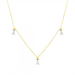 Naszyjnik srebrny pozłacany z prostokątnymi cyrkoniami