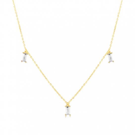 Naszyjnik srebrny pozłacany z prostokątnymi cyrkoniami