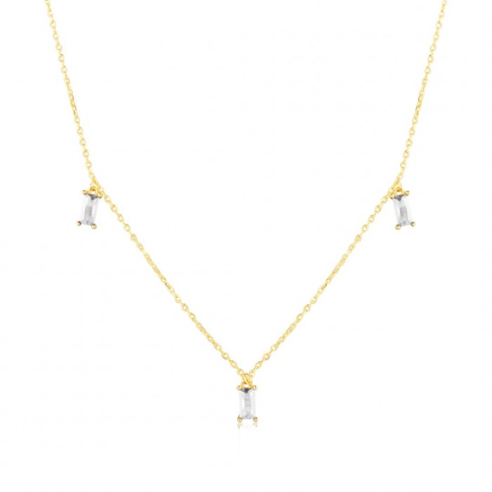 Naszyjnik srebrny pozłacany z prostokątnymi cyrkoniami