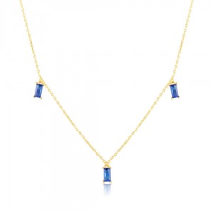 Naszyjnik srebrny pozłacany z prostokątnymi niebieskimi cyrkoniami