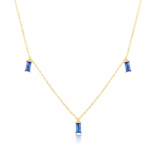 Naszyjnik srebrny pozłacany z prostokątnymi niebieskimi cyrkoniami