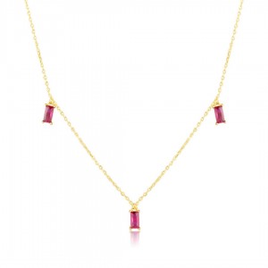 Naszyjnik srebrny pozłacany z prostokątnymi różowymi cyrkoniami