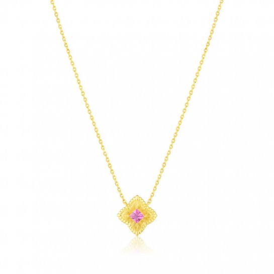 Naszyjnik srebrny pozłacany z różową cyrkonią w ozdobnym rombie