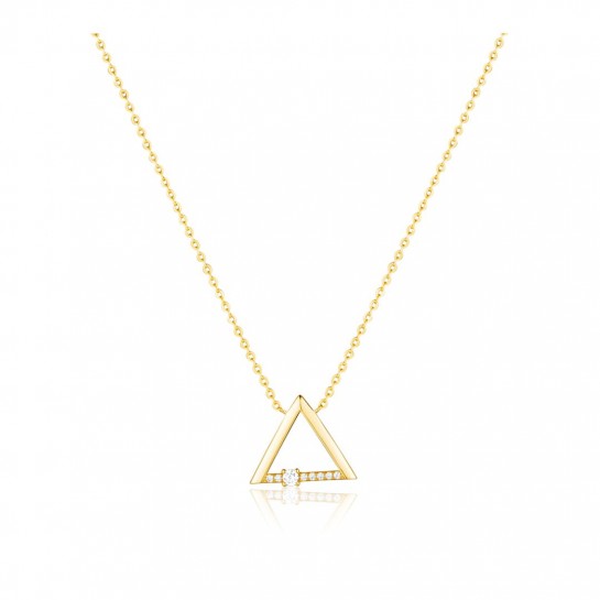 Naszyjnik srebrny pozłacany z zawieszką - trójkąt zdobiony cyrkoniami