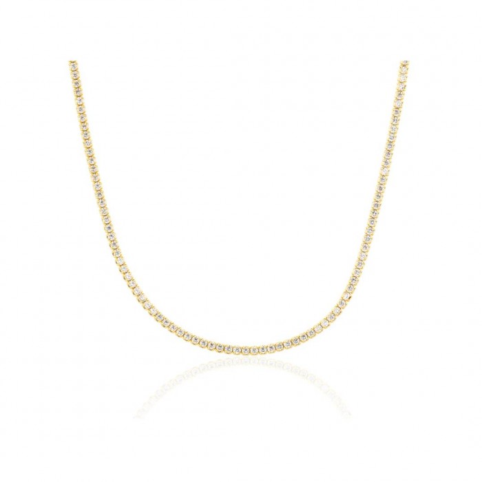 Naszyjnik srebrny pozłacany zdobiony cyrkoniami - kostka