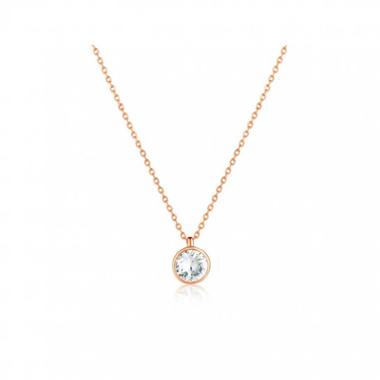 Naszyjnik srebrny rose gold z dużą cyrkonią
