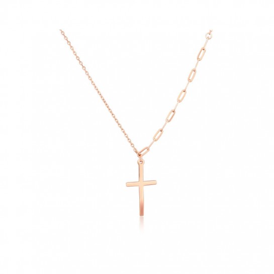 Naszyjnik srebrny rose gold z zawieszką - krzyż