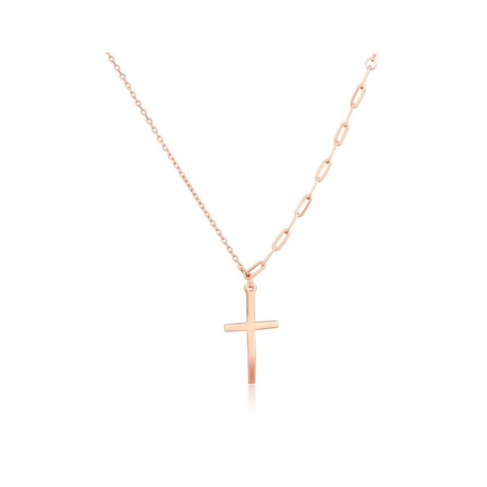 Naszyjnik srebrny rose gold z zawieszką - krzyż