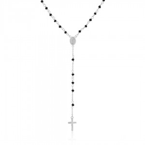 Naszyjnik srebrny - różaniec z czarnymi koralikami