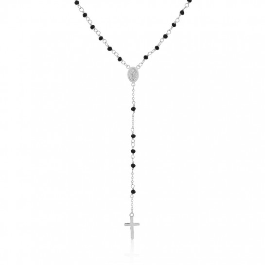 Naszyjnik srebrny - różaniec z czarnymi koralikami