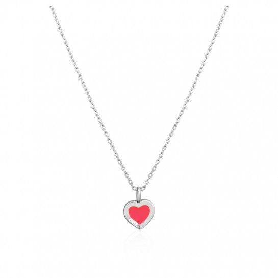 Naszyjnik srebrny - różowe serduszko