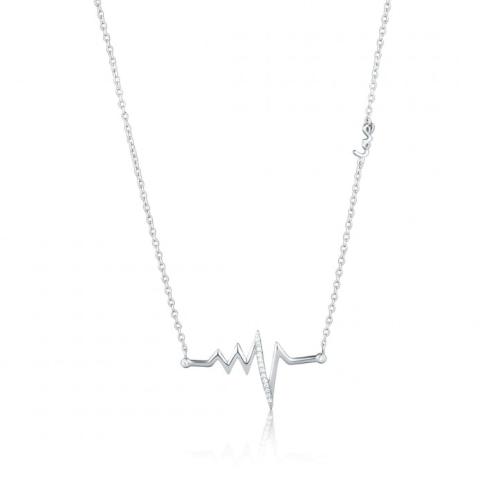 Naszyjnik srebrny z cyrkoniami - linia życia (wykres EKG)