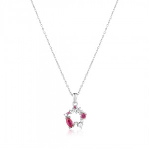 Naszyjnik srebrny z okrągłą zawieszką z różowymi i białymi kamieniami