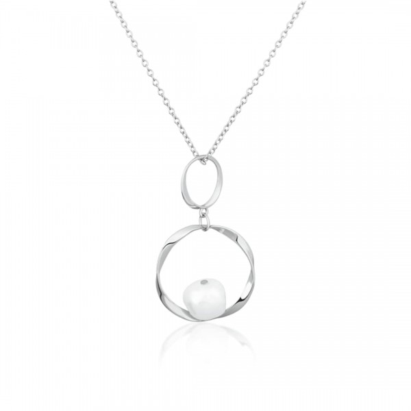 Naszyjnik srebrny z okrągłymi skręcanymi zawieszkami z perłą