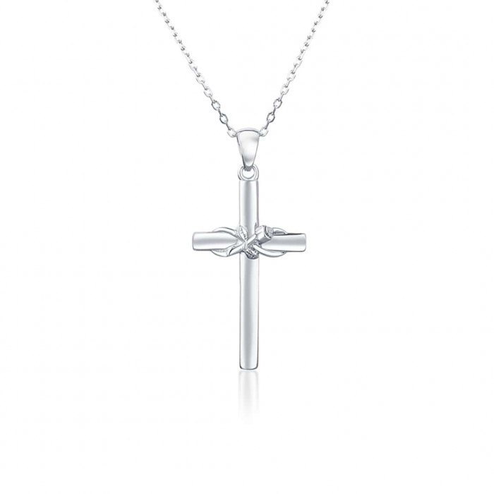 Naszyjnik srebrny z zawieszką - krzyż z różą