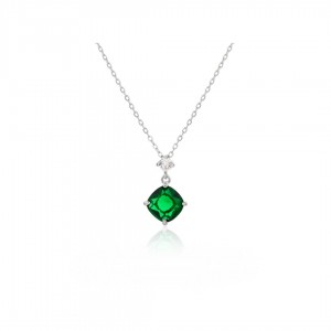 Naszyjnik srebrny z zieloną i białą cyrkonią