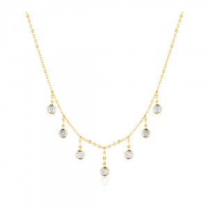 Naszyjnik srebro pozłacane z okrągłymi wiszącymi cyrkoniami
