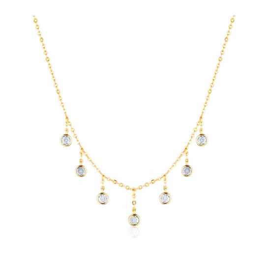 Naszyjnik srebro pozłacane z okrągłymi wiszącymi cyrkoniami