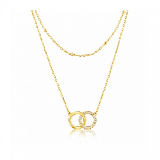 Srebrny naszyjnik pozłacany podwójny - koła z cyrkoniami