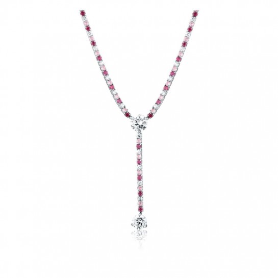 Srebrny naszyjnik pr. 925 z różowymi cyrkoniami – elegancka kolia