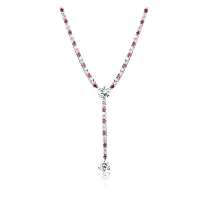 Srebrny naszyjnik pr. 925 z różowymi cyrkoniami – elegancka kolia