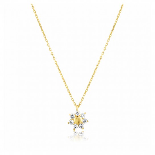 Srebrny pozłacany naszyjnik p. 925 kwiatek z cyrkoniami