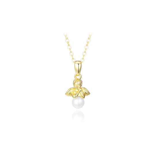 Naszyjnik pozłacany - aniołek z naturalną perłą