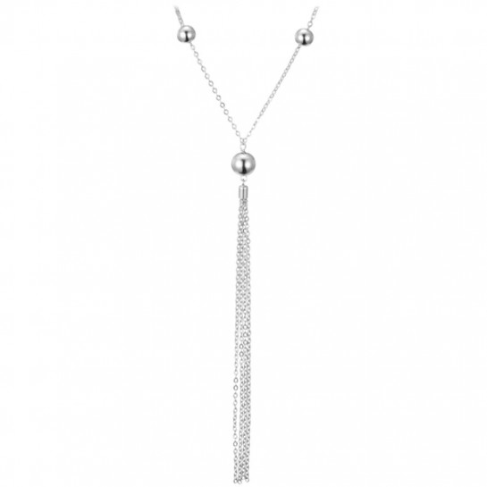 Naszyjnik srebrny 925 - kulki z wiszącymi łańcuszkami