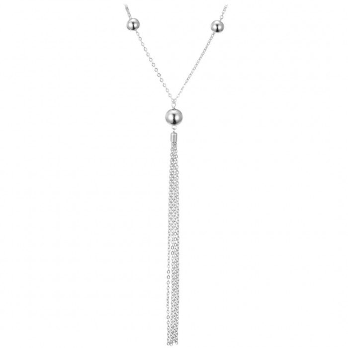 Naszyjnik srebrny 925 - kulki z wiszącymi łańcuszkami