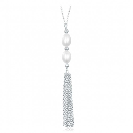 Naszyjnik srebrny 925 - perły z wiszącymi łańcuszkami