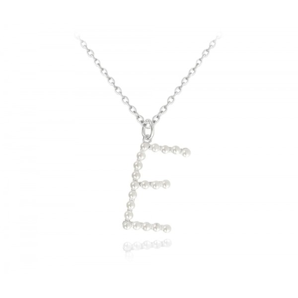 Naszyjnik srebrny 925 perły litera „E” 