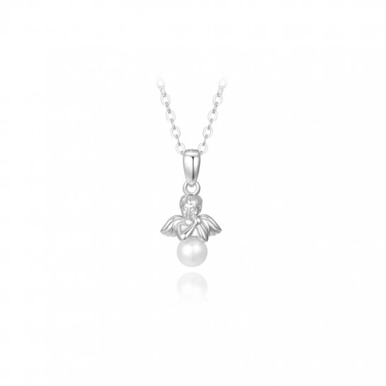 Naszyjnik srebrny - aniołek z naturalną perłą
