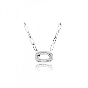 Naszyjnik srebrny chain z owalną zawieszką wysadzaną cyrkoniami