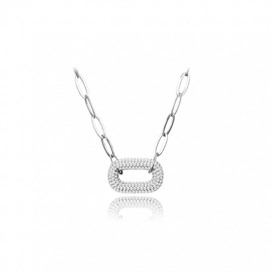 Naszyjnik srebrny chain z owalną zawieszką wysadzaną cyrkoniami