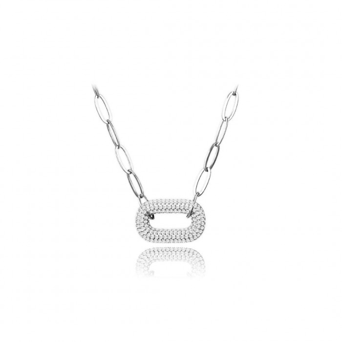 Naszyjnik srebrny chain z owalną zawieszką wysadzaną cyrkoniami