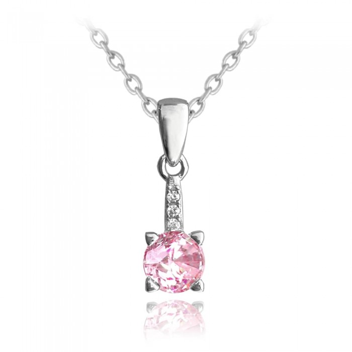 Naszyjnik srebrny - elegancki z różową cyrkonią