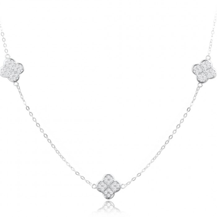 Naszyjnik srebrny - koniczyny zdobione cyrkoniami