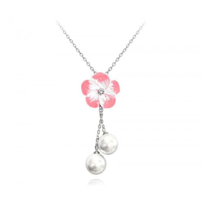 Naszyjnik srebrny - kwiatek z perłami