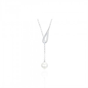 Naszyjnik srebrny - łezka z białą perłą