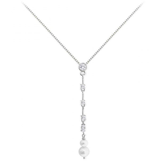 Naszyjnik srebrny - naturalne perły z cyrkoniami