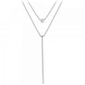 Naszyjnik srebrny podwójny z cyrkonią i patyczkiem