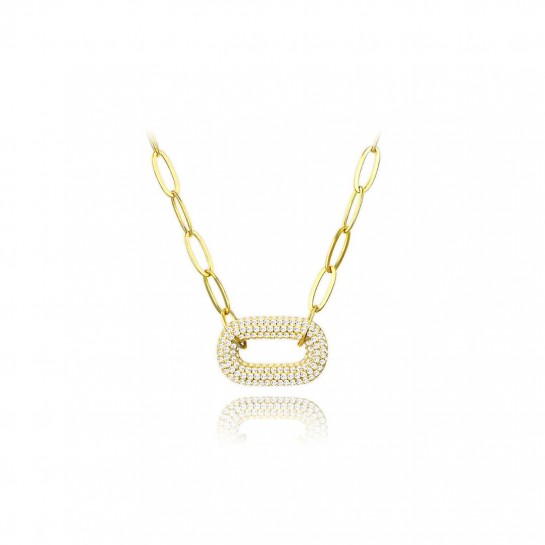 Naszyjnik srebrny pozłacany chain z owalną zawieszką wysadzaną cyrkoniami