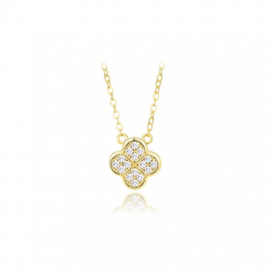 Naszyjnik srebrny pozłacany - koniczyna zdobiona cyrkoniami