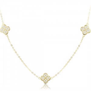 Naszyjnik srebrny pozłacany - koniczyny zdobione cyrkoniami