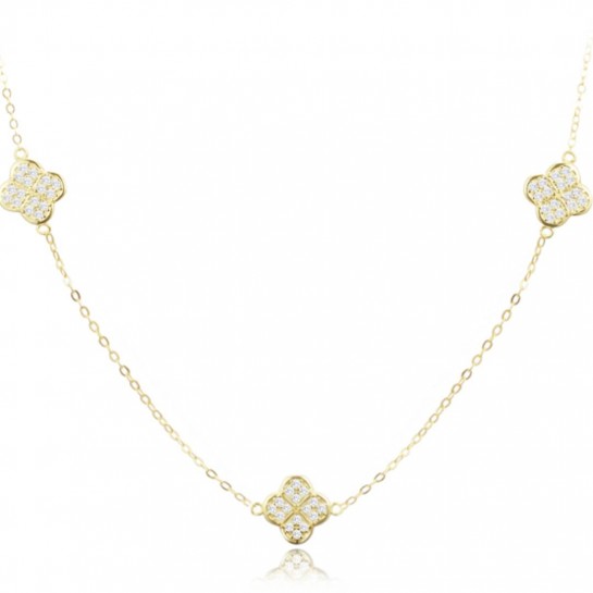 Naszyjnik srebrny pozłacany - koniczyny zdobione cyrkoniami