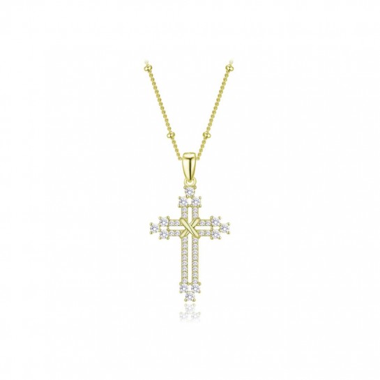 Naszyjnik srebrny pozłacany - krzyż zdobiony cyrkoniami