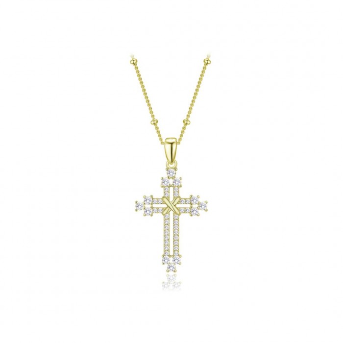 Naszyjnik srebrny pozłacany - krzyż zdobiony cyrkoniami