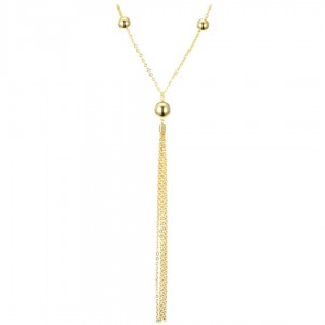 Naszyjnik srebrny pozłacany - kulki z wiszącymi łańcuszkami