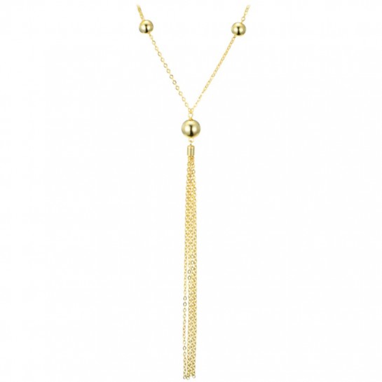 Naszyjnik srebrny pozłacany - kulki z wiszącymi łańcuszkami