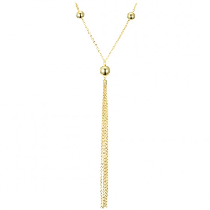 Naszyjnik srebrny pozłacany - kulki z wiszącymi łańcuszkami